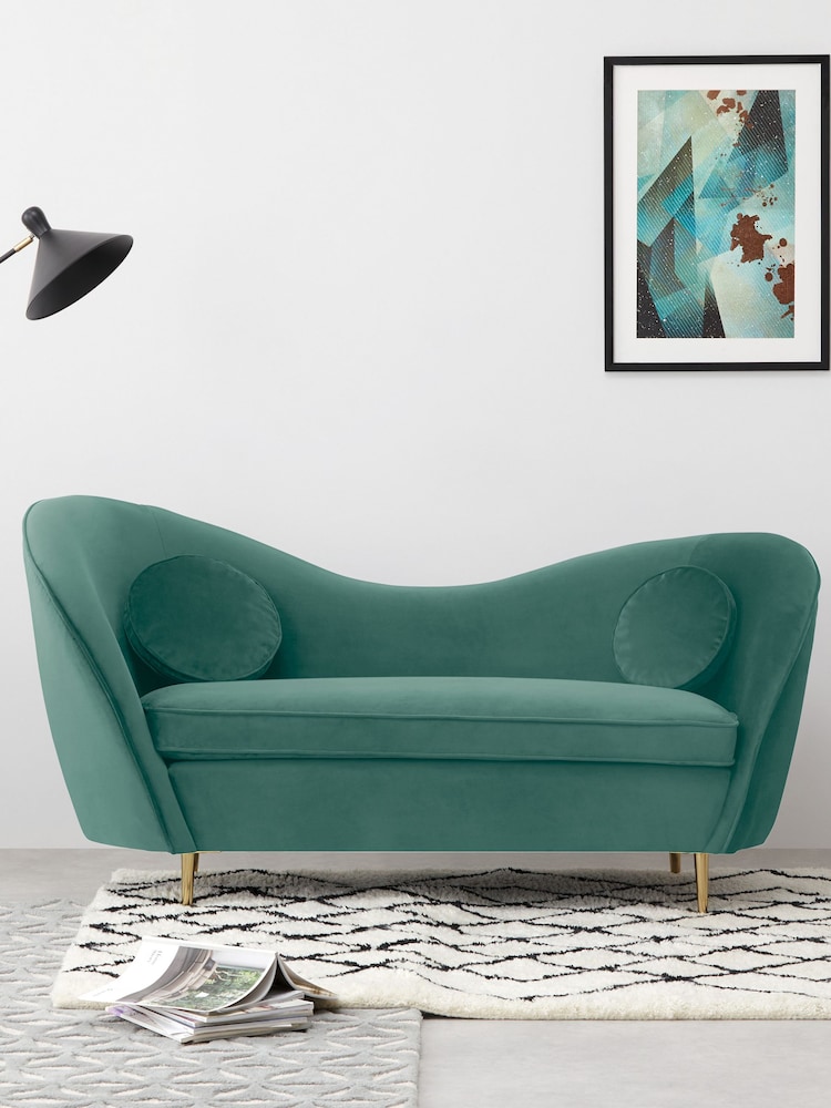 MADE.COM Modern Velvet Kingfisher Blue Kooper 2 Seater Sofa - Image 2 of 5