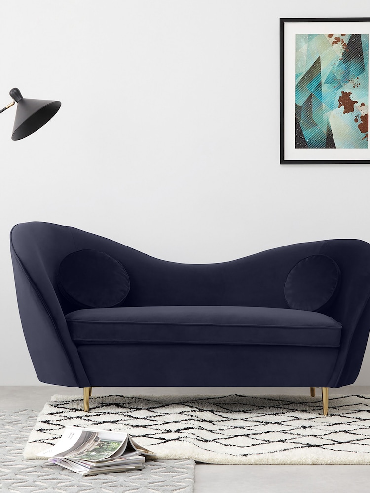 MADE.COM Modern Velvet Midnight Blue Kooper 2 Seater Sofa - Image 1 of 4