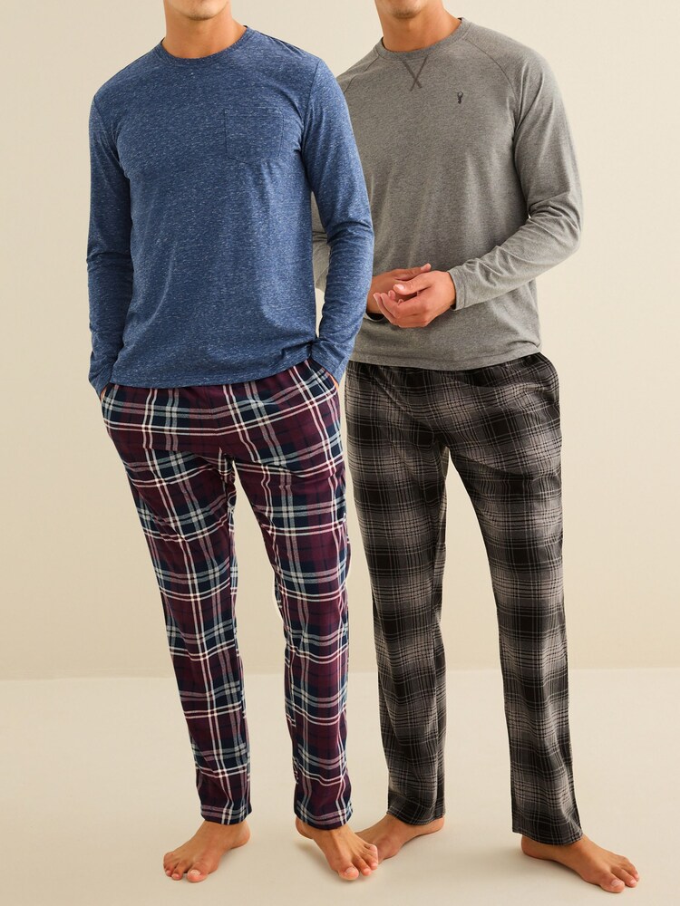 Grey/Plum Purple Cosy Motionflex Pyjama Sets 2 Pack - Image 1 of 10
