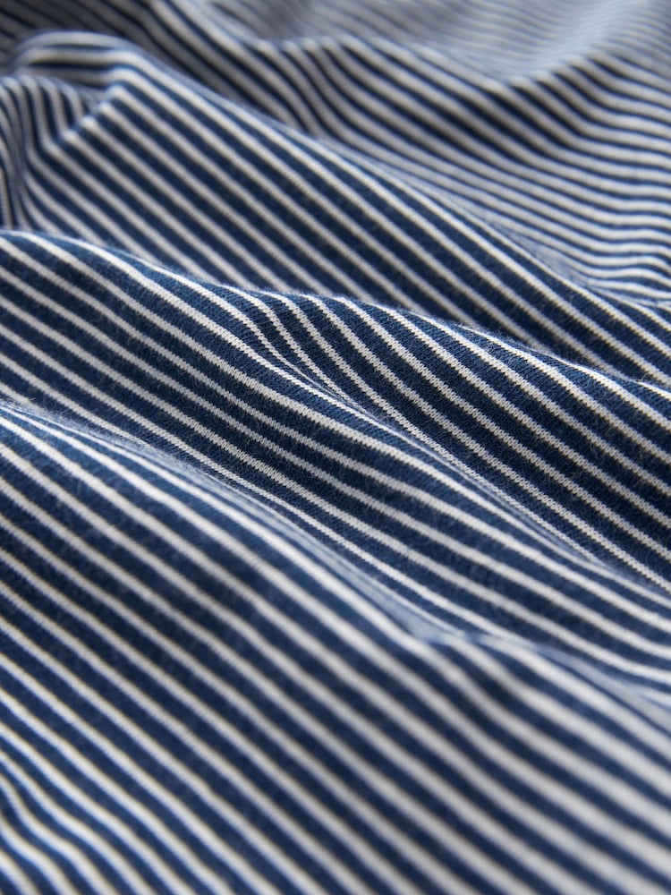 Blue Fine Stripe / Navy 100% Cotton Jersey Pyjama Shorts Set - Image 10 of 10