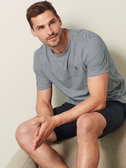 Blue Fine Stripe / Navy 100% Cotton Jersey Pyjama Shorts Set - Image 2 of 10