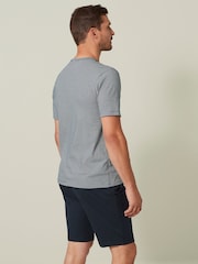 Blue Fine Stripe / Navy 100% Cotton Jersey Pyjama Shorts Set - Image 3 of 10