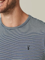 Blue Fine Stripe / Navy 100% Cotton Jersey Pyjama Shorts Set - Image 4 of 10