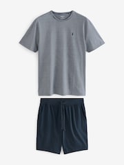 Blue Fine Stripe / Navy 100% Cotton Jersey Pyjama Shorts Set - Image 6 of 10
