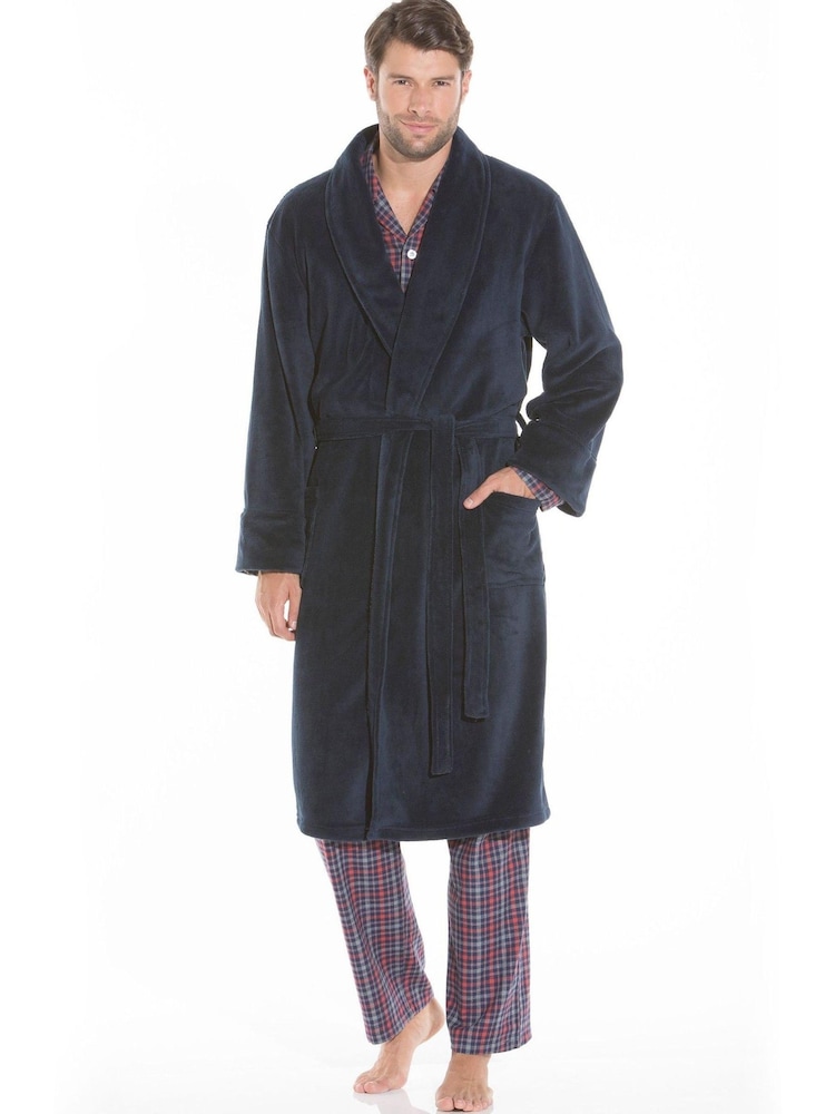 Savile Row Co Navy Fleece Dressing Gown - Image 1 of 1 Savile Row Co Navy Fleece Dressing Gown - Image 1 of 1