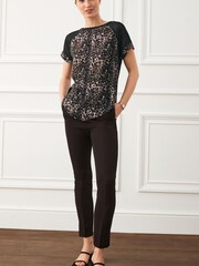 Schwarz/Braun/Animalprint - T-Shirt aus Mischgewebe mit Raglanärmeln - Bild 2 von 5