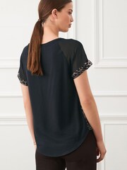 Schwarz/Braun/Animalprint - T-Shirt aus Mischgewebe mit Raglanärmeln - Bild 3 von 5
