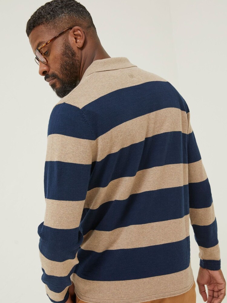 FatFace Blue Braunton Knitted Rugby Stripe Polo Shirt - Image 2 of 4 FatFace Blue Braunton Knitted Rugby Stripe Polo Shirt - Image 2 of 4