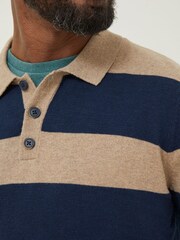 FatFace Blue Braunton Knitted Rugby Stripe Polo Shirt - Image 3 of 4