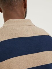 FatFace Blue Braunton Knitted Rugby Stripe Polo Shirt - Image 4 of 4