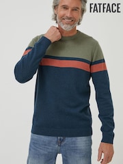 FatFace Green Braunton Chest Stripe Crew Jumper - Image 1 of 4