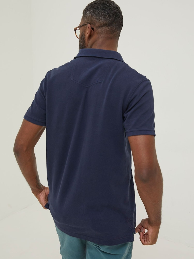FatFace Blue Pique Polo Shirt - Image 2 of 5
