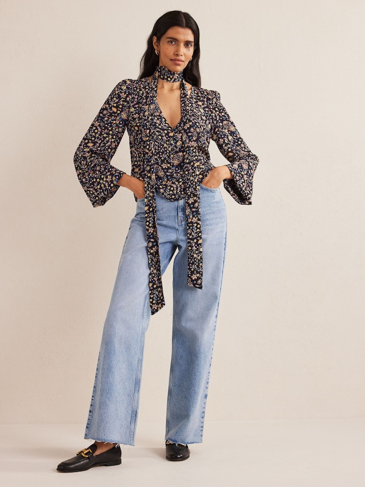 Boden Black Tie Waist Top - Image 1 of 2 Boden Black Tie Waist Top - Image 1 of 2
