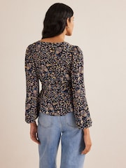 Boden Black Tie Waist Top - Image 2 of 2
