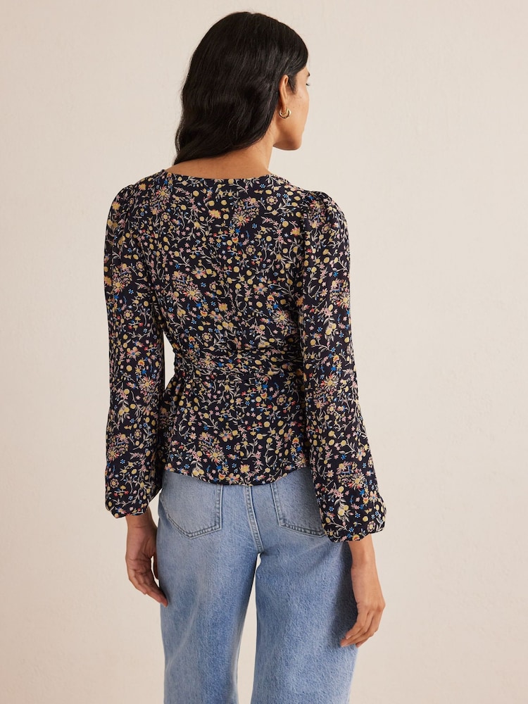 Boden Black Tie Waist Top - Image 2 of 2 Boden Black Tie Waist Top - Image 2 of 2