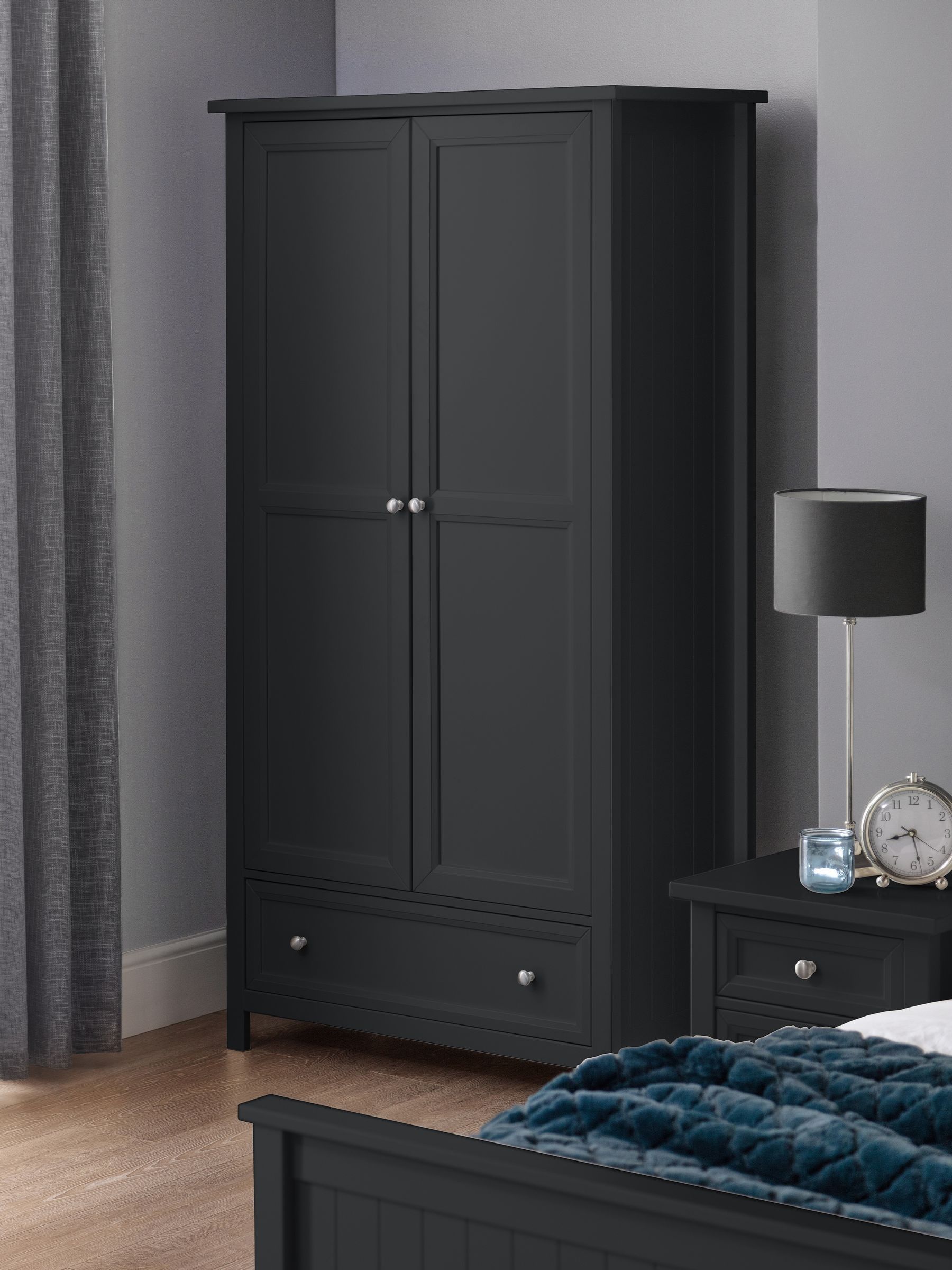 Julian Bowen Unisex Black Maine Door 1 Drawer Wardrobe In Size 2 - Image 5