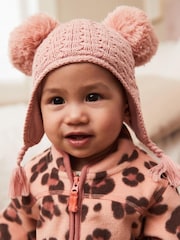 Pink Double Pom Baby Trapper Hat (0mths-2yrs) - Image 1 of 3