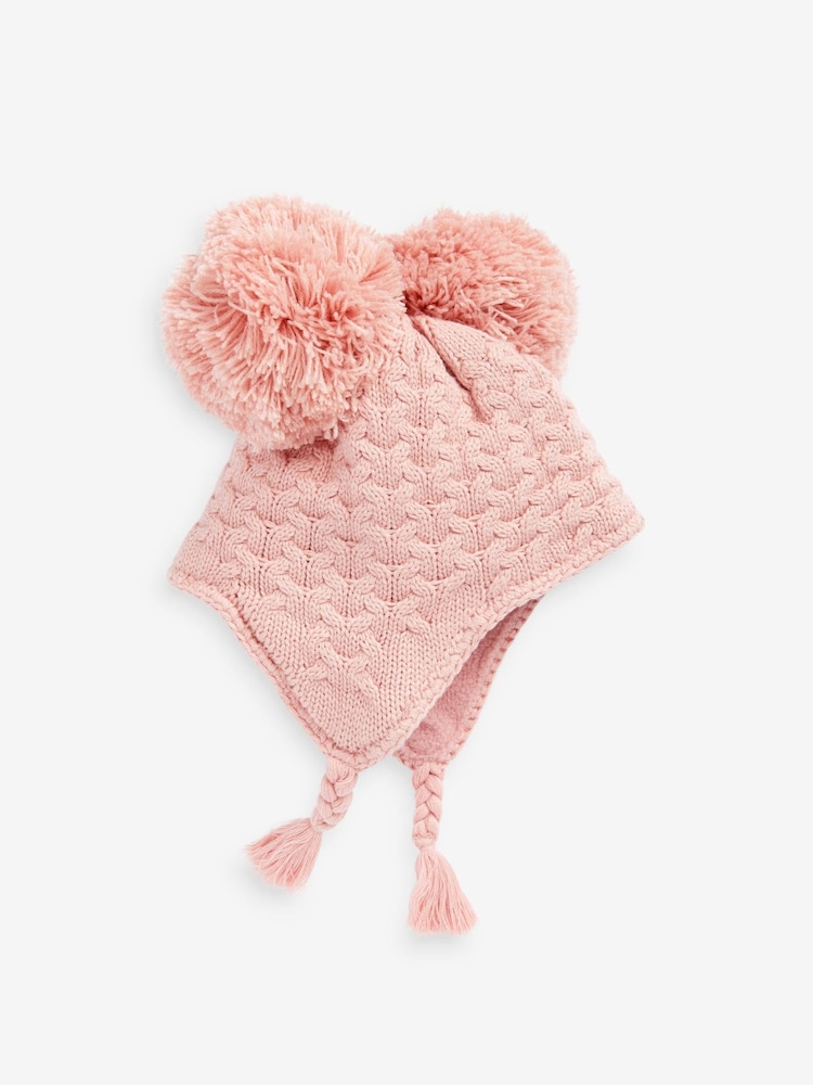 Pink Double Pom Baby Trapper Hat (0mths-2yrs) - Image 2 of 3