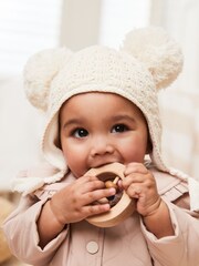 Cream Double Pom Baby Trapper Hat (0mths-2yrs) - Image 1 of 3