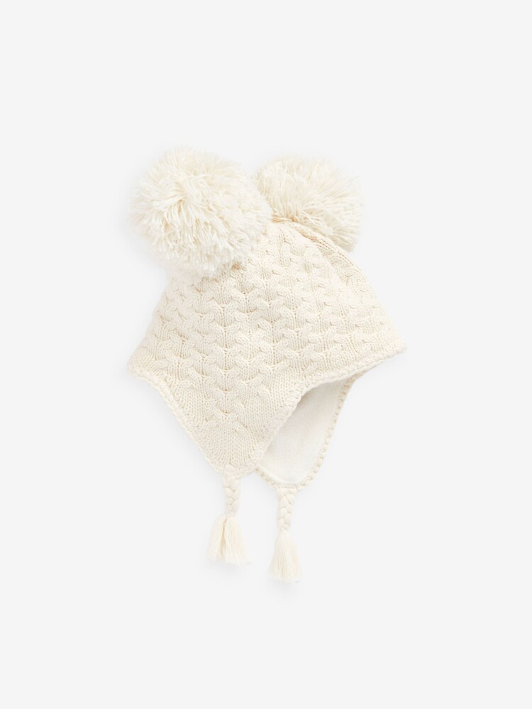 Cream Double Pom Baby Trapper Hat (0mths-2yrs) - Image 2 of 3