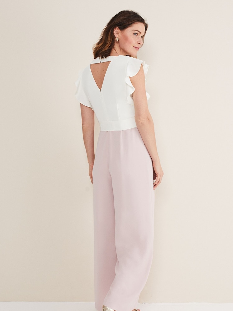 Phase Eight Pink Petite Kallie V-Neck Frill Jumpsuit - Image 2 of 6