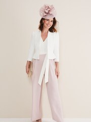 Phase Eight Pink Petite Kallie V-Neck Frill Jumpsuit - Image 3 of 6