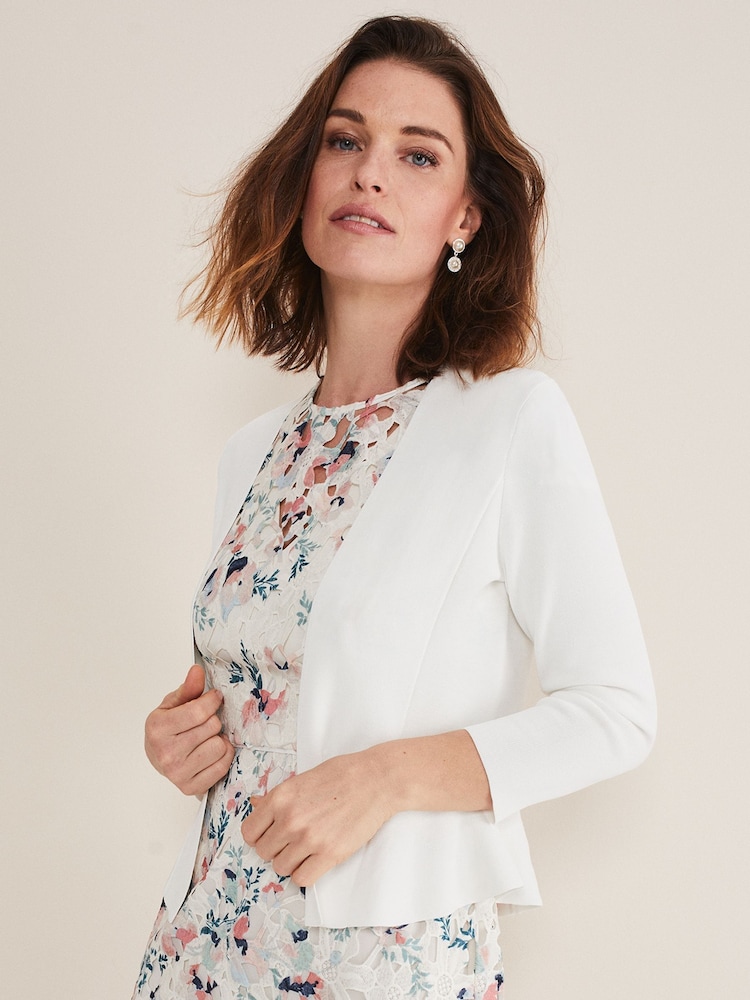 Phase Eight Cream Salma Flare Hem Knitted Jacket - Image 1 of 5