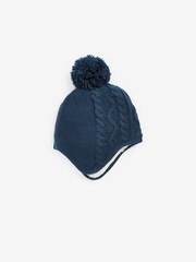 Navy Blue Knitted Baby Trapper Pom Hat (0mths-2yrs) - Image 2 of 3