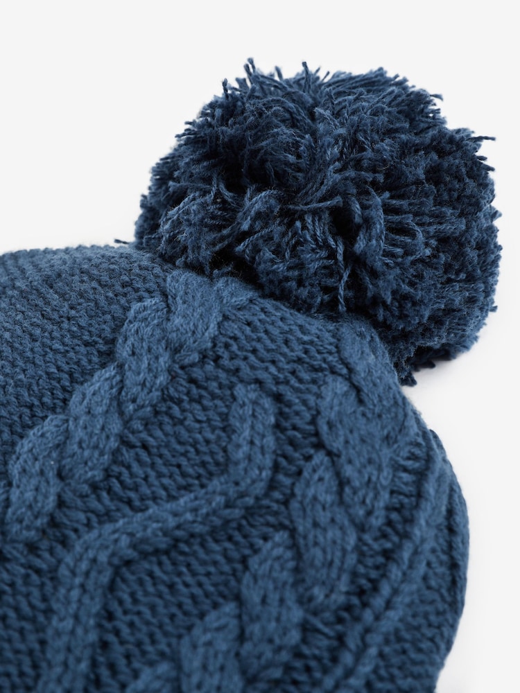 Navy Blue Knitted Baby Trapper Pom Hat (0mths-2yrs) - Image 3 of 3 Navy Blue Knitted Baby Trapper Pom Hat (0mths-2yrs) - Image 3 of 3
