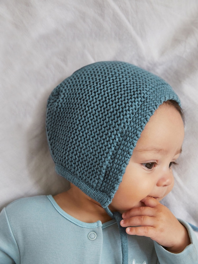 Blue Knitted Bonnet Baby Hat (0mths-2yrs) - Image 1 of 1