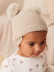 Neutral Knitted Double Pom Baby Hat (0mths-2yrs) - Image 1 of 4