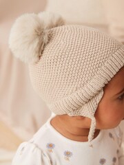 Neutral Knitted Double Pom Baby Hat (0mths-2yrs) - Image 2 of 4