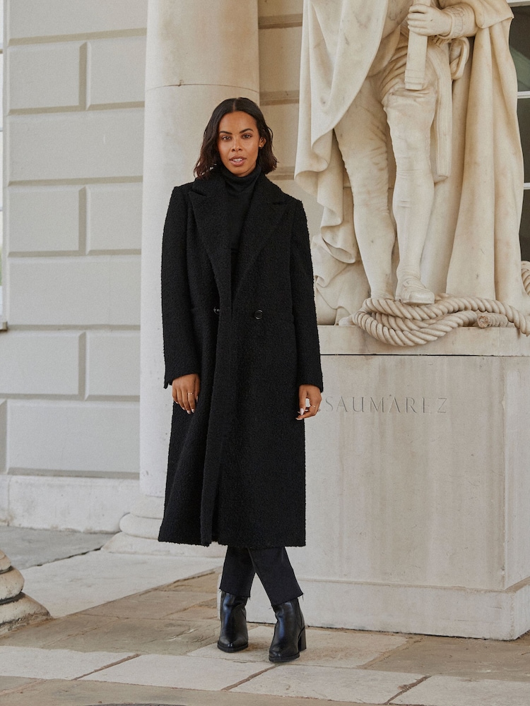 Black Longline Bouclé Coat - Image 1 of 7