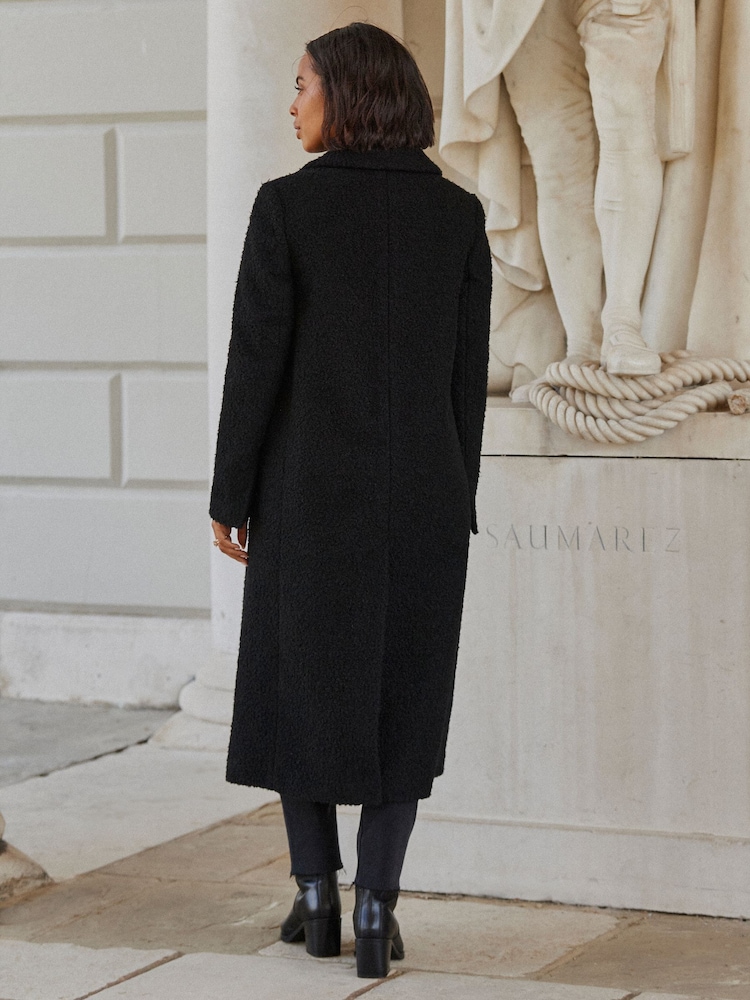 Black Longline Bouclé Coat - Image 2 of 7