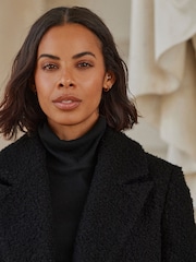 Black Longline Bouclé Coat - Image 3 of 7