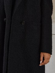 Black Longline Bouclé Coat - Image 4 of 7