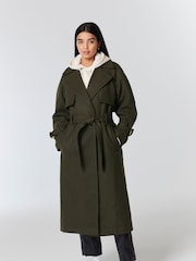 Khaki Green Belted Quilt Lined Trench Style Coat - Image 1 of 9