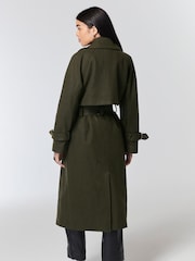Khaki Green Belted Quilt Lined Trench Style Coat - Image 3 of 9