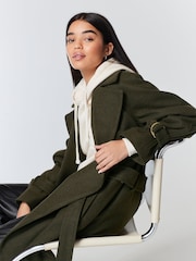 Khaki Green Belted Quilt Lined Trench Style Coat - Image 4 of 9
