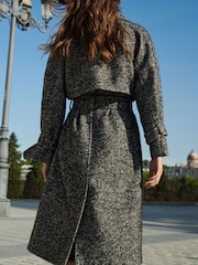 Textured Monochrome Herringbone Belted Quilt Lined Trench Style Coat - Image 3 of 7