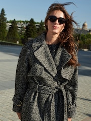 Textured Monochrome Herringbone Belted Quilt Lined Trench Style Coat - Image 4 of 7