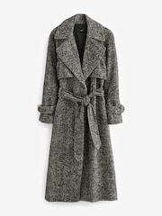 Textured Monochrome Herringbone Belted Quilt Lined Trench Style Coat - Image 5 of 7