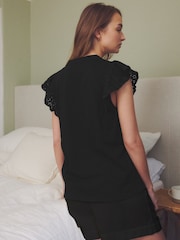 Black Broderie Frill T-Shirt - Image 3 of 7