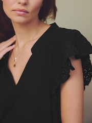 Black Broderie Frill T-Shirt - Image 5 of 7