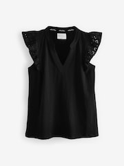 Black Broderie Frill T-Shirt - Image 6 of 7