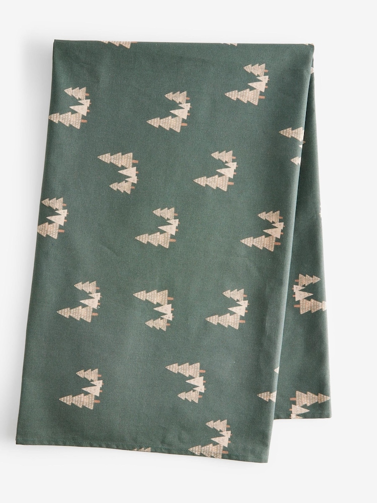 Green Christmas Tree 100% Cotton Wipe Clean Table Cloth - Image 3 of 3