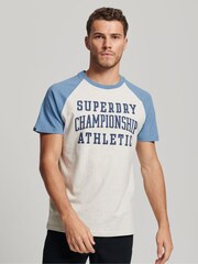 Superdry Blue Vintage Gym Raglan Sports 100% Cotton Top - Image 1 of 7