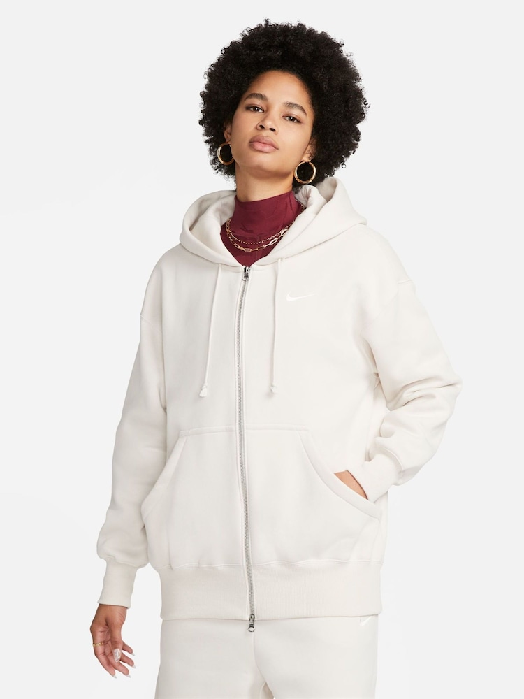 Nike Ivory Phoenix Fleece Mini Swoosh Oversized Full Zip Hoodie - Image 1 of 11