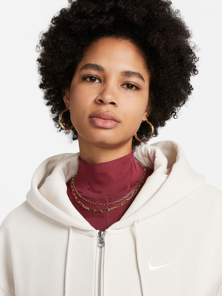 Nike Ivory Phoenix Fleece Mini Swoosh Oversized Full Zip Hoodie - Image 4 of 11