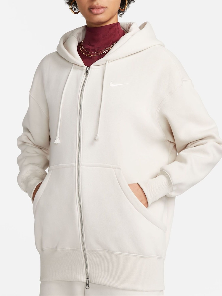 Nike Ivory Phoenix Fleece Mini Swoosh Oversized Full Zip Hoodie - Image 8 of 11